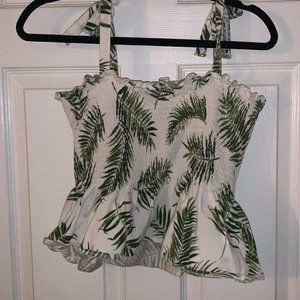 H&M Smocked Tube Top-Green/White Palm Leaf